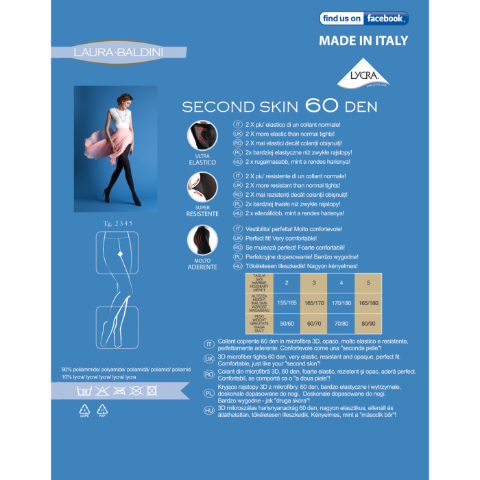 Dres opac SECOND SKIN 60 den din microfibra 3D, GARANTIE 2 ANI, Albastru [5]