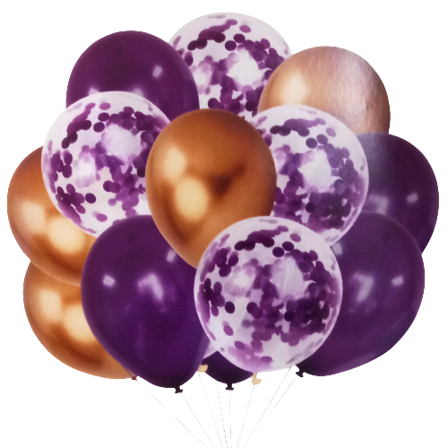 Set 12 baloane transparente cu confetti Mov, Auriu, 30 cm [1]