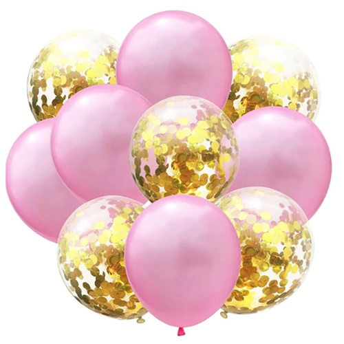 Set 10 baloane transparente cu confetti Roz deschis, auriu, 30 cm [1]