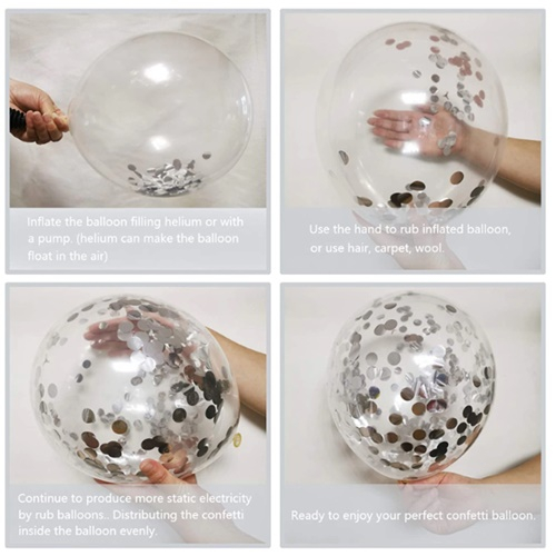Set 10 baloane transparente cu confetti Argintiu, 30 cm [3]