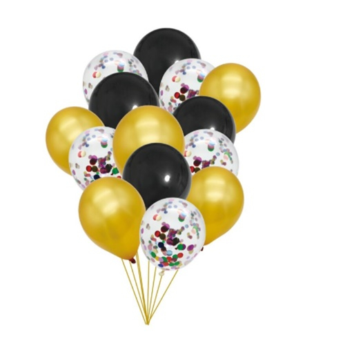 Set 15 baloane cu confetti , negru , auriu , 30 cm [1]