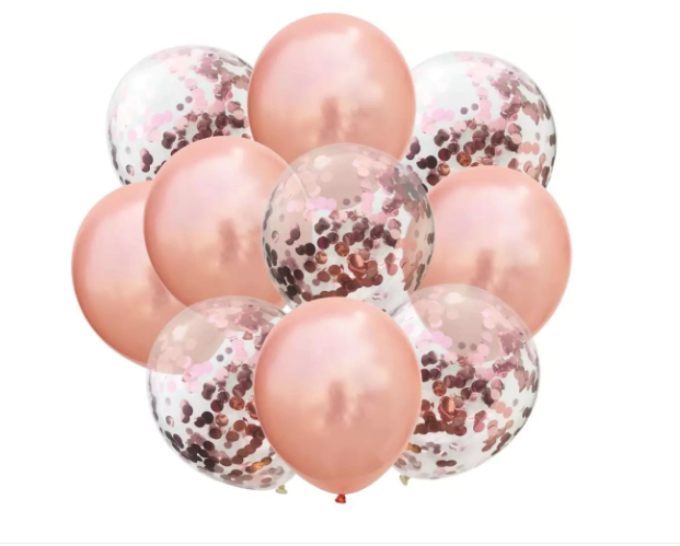 Set 10 baloane cu confetti, culoare rose gold, 30 cm [1]