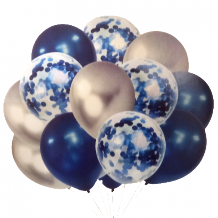 Set 12 baloane transparente cu confetti albastru, gri, 30 cm [0]