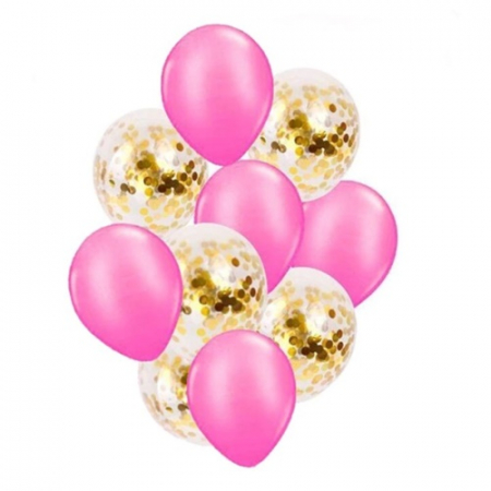 Set 10 baloane transparente cu confetti Roz deschis, auriu, 30 cm [1]