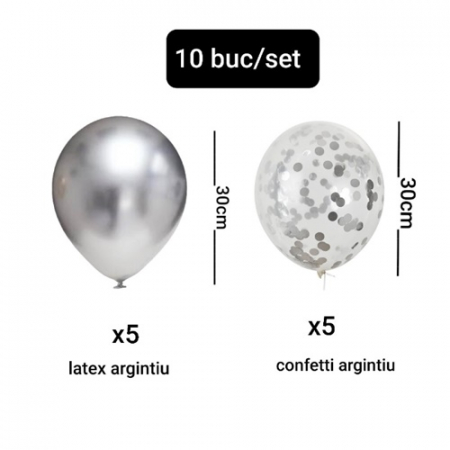 Set 10 baloane transparente cu confetti Argintiu, 30 cm [1]
