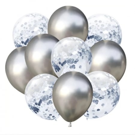 Set 10 baloane transparente cu confetti Argintiu, 30 cm [0]