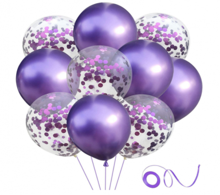 Set 10 baloane transparente cu confetti, Mov, 30 cm [0]