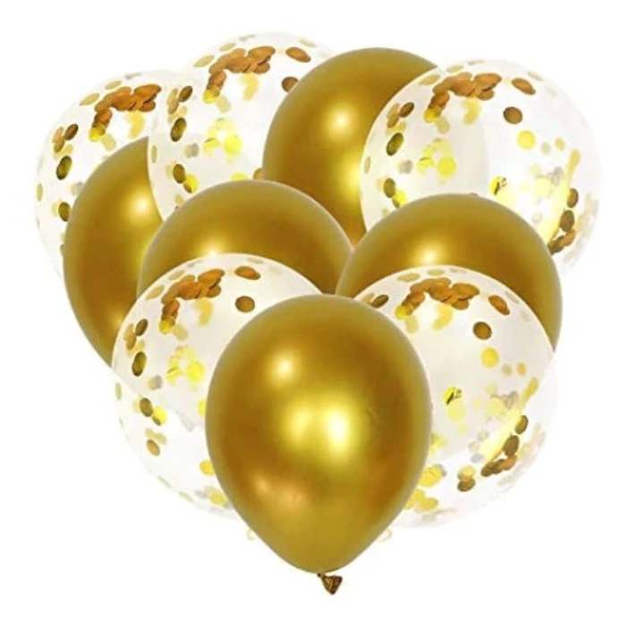 Set 10 baloane cu confeti, culoare auriu, 30 cm