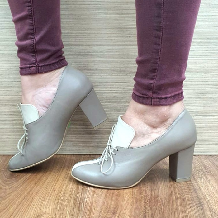 Pantofi cu toc Piele Naturala Crem Guban Alova D02552 [2]