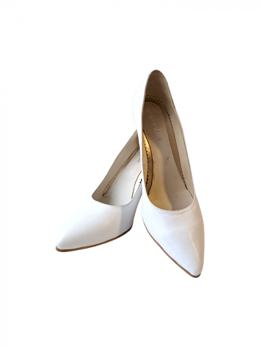 Pantofi cu toc Piele Naturala Perlla Albi Alyona D02989 [2]