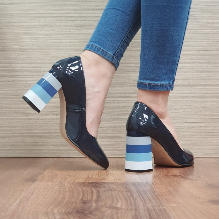 Pantofi cu toc Piele Naturala Perlla Bleumarin Viki D02475 [4]