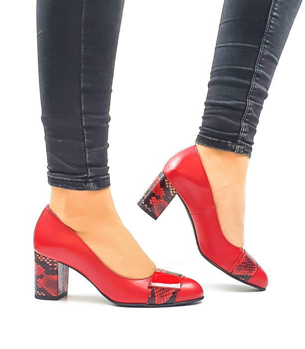 Pantofi cu toc Piele Naturala Rosii Moda Prosper Hemilly D02634 [2]