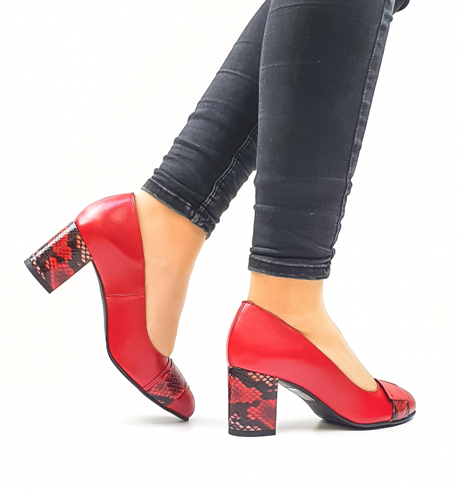Pantofi cu toc Piele Naturala Rosii Moda Prosper Hemilly D02634 [4]