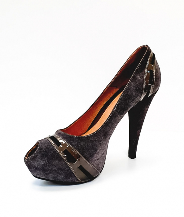 Pantofi cu toc Piele Naturala Corvaris Gri Rupa D02682 [3]