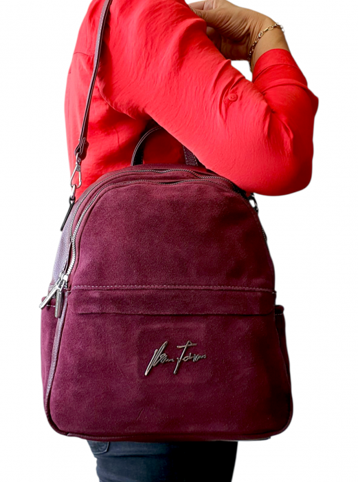 Rucsac Dama Piele Naturala Grena Bianca V. Fabbiano G04413 [7]