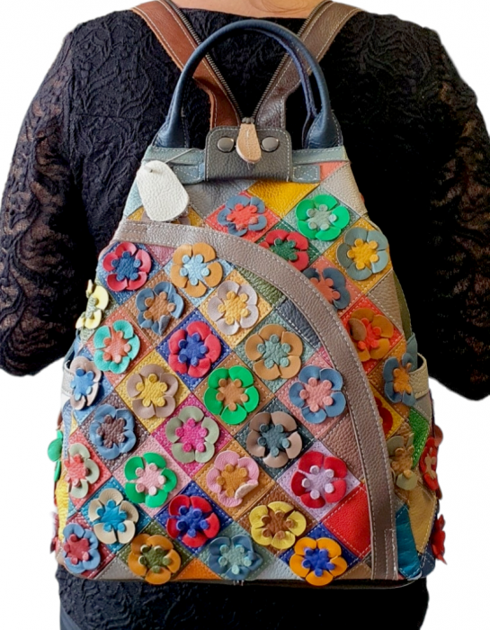 Rucsac Dama Piele Naturala Multicolor Esra G03187 [7]