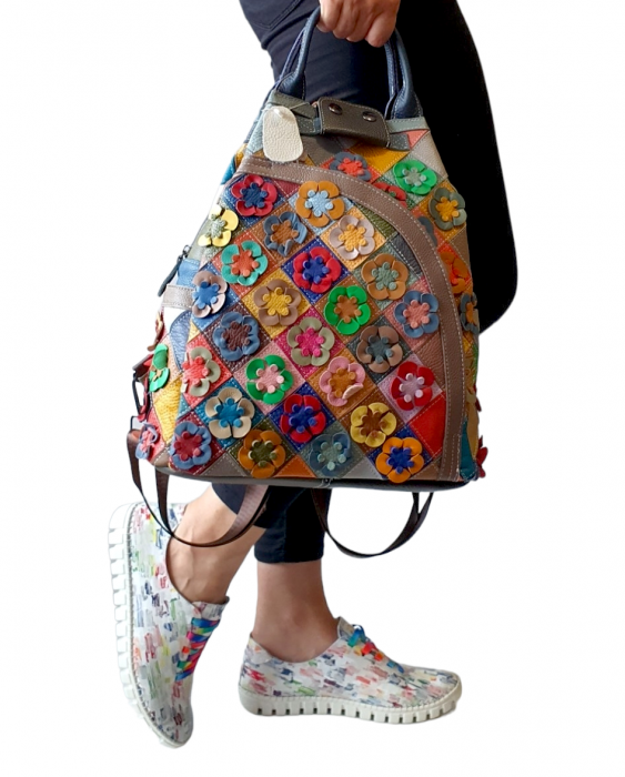Rucsac Dama Piele Naturala Multicolor Esra G03187 [2]