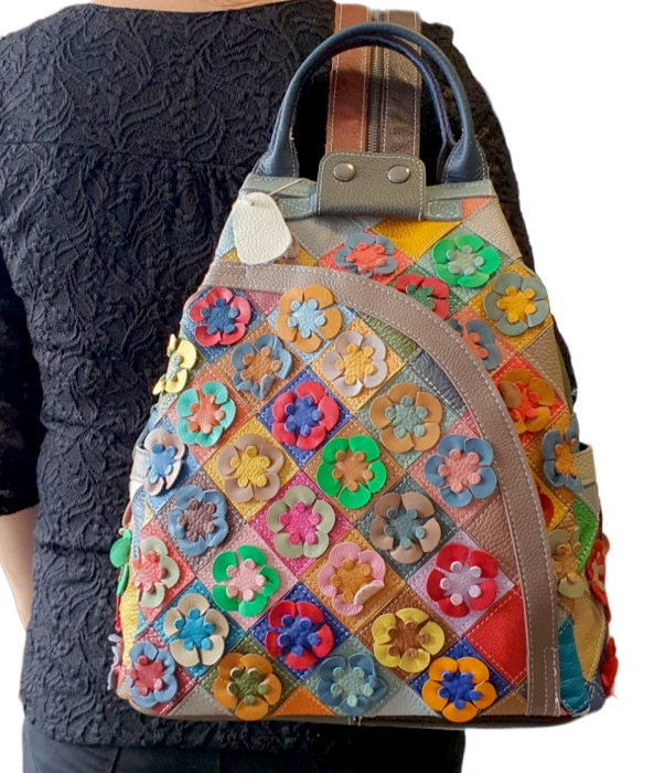 Rucsac Dama Piele Naturala Multicolor Esra G03187 [6]