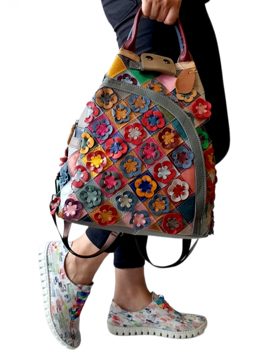 Rucsac Dama Piele Naturala Multicolor Esra G03188 [2]