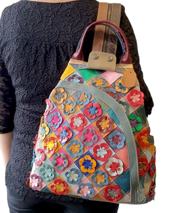 Rucsac Dama Piele Naturala Multicolor Esra G03188 [6]