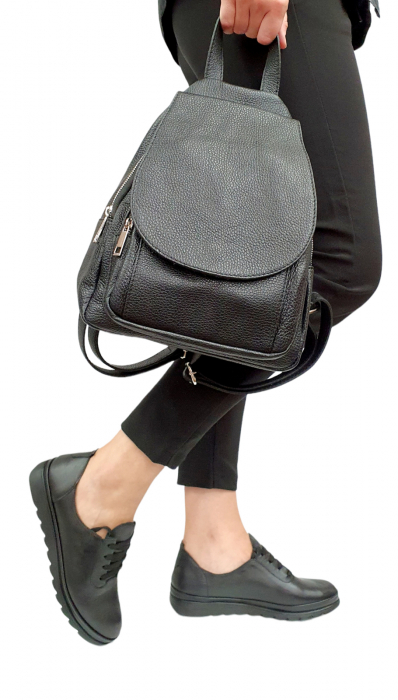 Rucsac Dama Piele Naturala Negru Vernis G02458 [2]