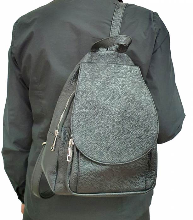 Rucsac Dama Piele Naturala Negru Vernis G02458 [7]