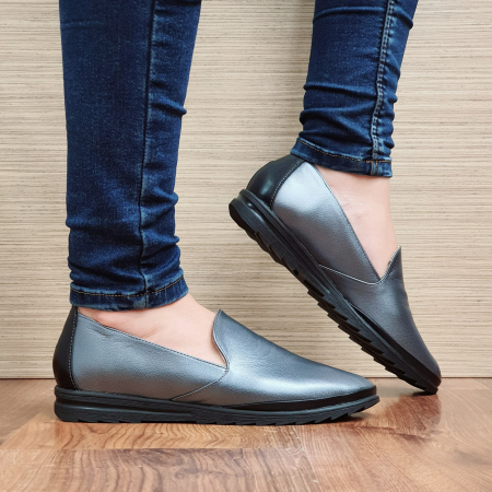 Pantofi dama casual - Pantofi Casual Piele Naturala Perlla Gri Estela D02296