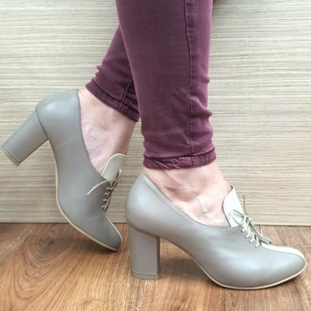 Oferte Incaltaminte - Pantofi cu toc Piele Naturala Crem Guban Alova D02552