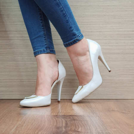 Pantofi cu toc Piele Naturala Perlla Albi Letitia D02396 [2]