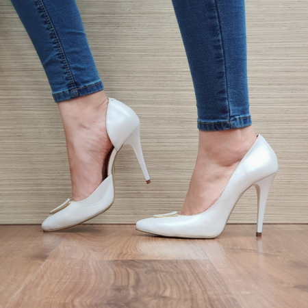 Pantofi cu toc Piele Naturala Perlla Albi Letitia D02396 [1]