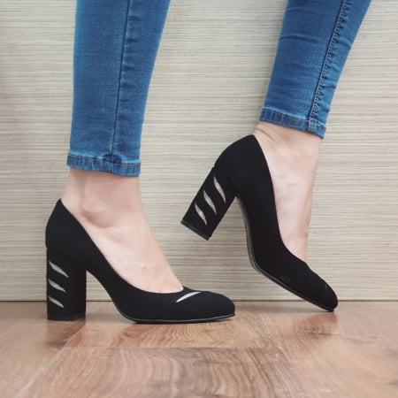Oferte Incaltaminte - Pantofi cu toc Piele Naturala Moda Prosper Negri Olimpia D02474