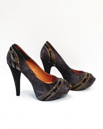 Pantofi cu toc Piele Naturala Corvaris Gri Rupa D02682 [5]