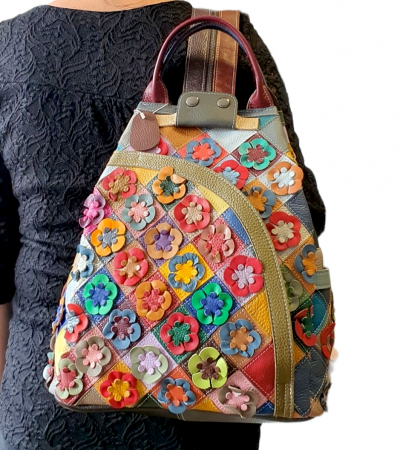 Rucsac Dama Piele Naturala Multicolor Esra G03186 [5]