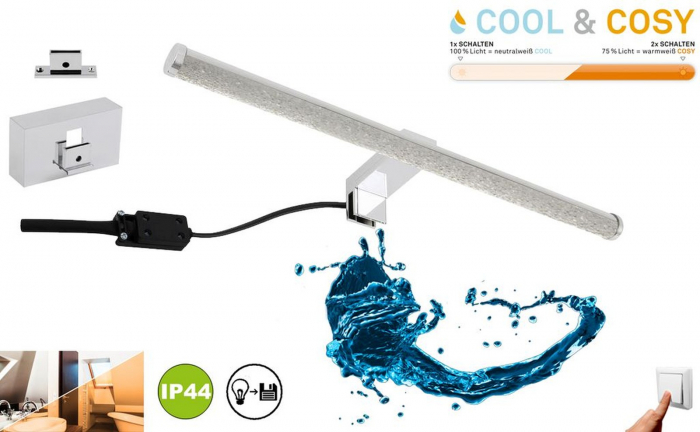 Aplica Led Oglinda Baie Premium, efect Cristal, 60 cm, IP44 7W, dimabila temperatura culoare Calda/ Neutra [2]