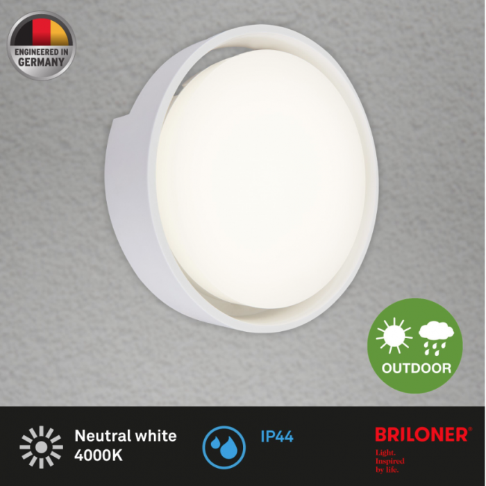 Aplica LED pentru exterior Briloner Leuchen Genua, 18W, 1500 lumeni, lumina neutra (4000K), IP44, 22cm, Alb [4]