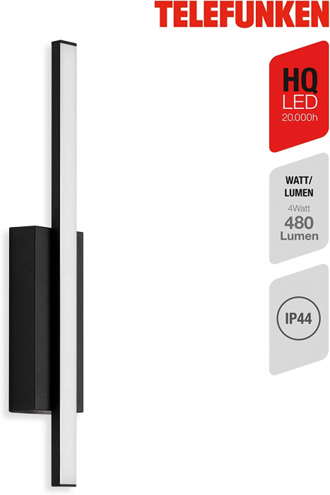Aplica perete Exterior High Quality LED Premium Briloner 4W, 480 lumeni, IP44, lumina neutra, Negru [3]