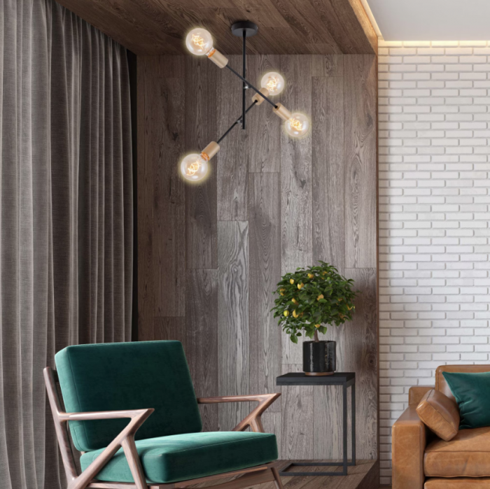 Lustra Briloner Leuchen Black Gold, 4 socluri E27, brate ajustabile, max. 60W, Negru/Auriu [2]