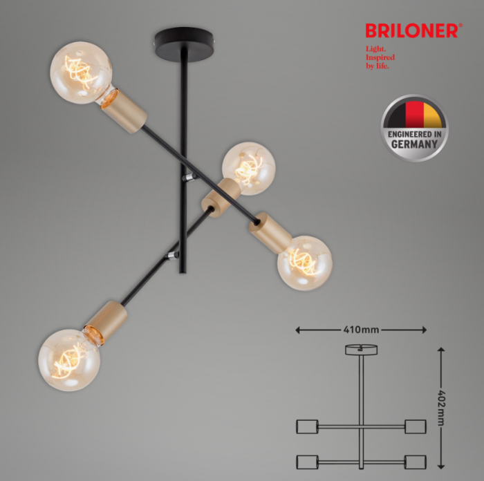 Lustra Briloner Leuchen Black Gold, 4 socluri E27, brate ajustabile, max. 60W, Negru/Auriu [4]