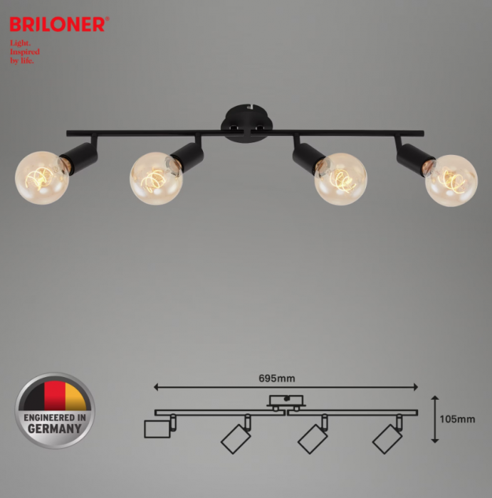 Lustra Briloner Leuchen Black Steel, 4 socluri E27, brate ajustabile, max. 60W, 69.5cm, Negru [4]