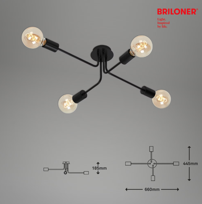 Lustra Briloner Leuchen Vintage Design, 4 socluri E27, brate ajustabile, max.60W, 66x44.5x18.5cm, Negru [5]