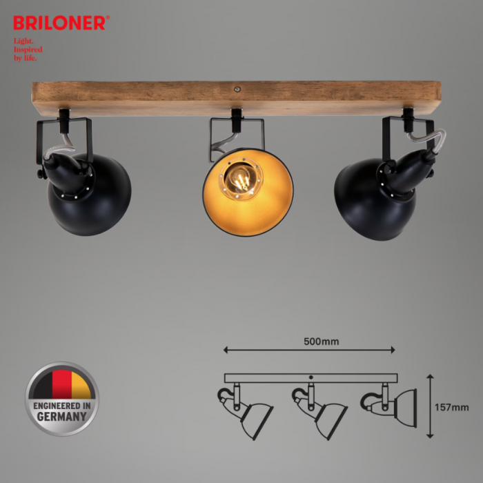 Lustra Briloner Leuchen Wood&Style, 3 socluri E14, ajustabil, 50cm, Lemn/Metal [4]