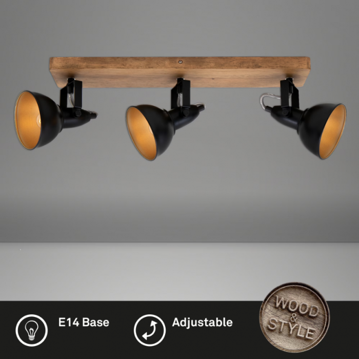 Lustra Briloner Leuchen Wood&Style, 3 socluri E14, ajustabil, 50cm, Lemn/Metal [5]