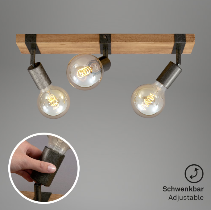 Lustra Briloner Leuchen Wood Style, 3xE27, Max. 25W, brate ajustabile, 48x10x9cm, Lemn/Metal [4]