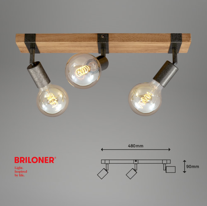 Lustra Briloner Leuchen Wood Style, 3xE27, Max. 25W, brate ajustabile, 48x10x9cm, Lemn/Metal [5]