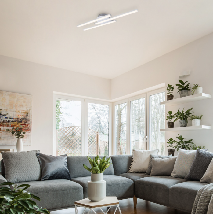 Lustra LED integrat Briloner Leuchen 32W, 2600 lumeni, lumina Calda 3000K, Dimmabil in trepte cu functie de memorie, RA>80, Culoare Crom Aluminu [2]