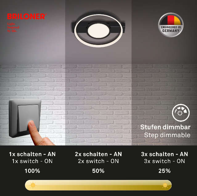 Lustra LED integrat Briloner Leuchen, 33W, 3100 lumeni, lumina calda, dimmabil in trepte cu functie de memorie, 43.5x39.5cm, Negru [6]