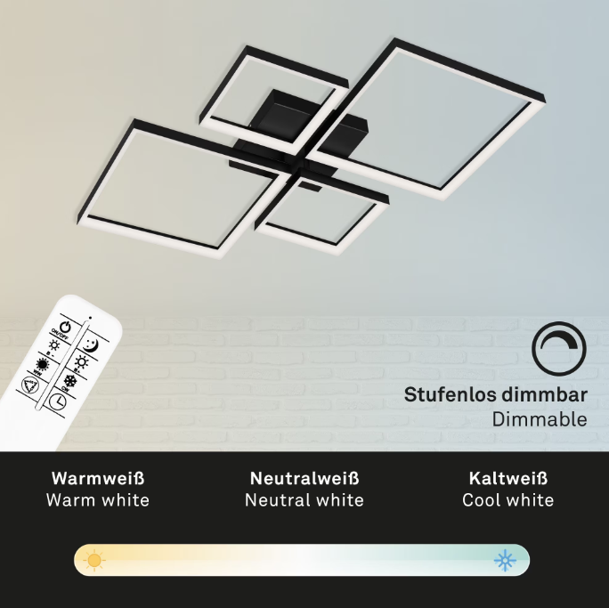 Lustra LED integrat Briloner Leuchen, cu telecomanda, 40W, 4400 lm, brate ajustabile, temperatura lumina reglabila, intensitate reglabila, lumina de noapte, Timer, 66 cm, Metal, Negru [6]