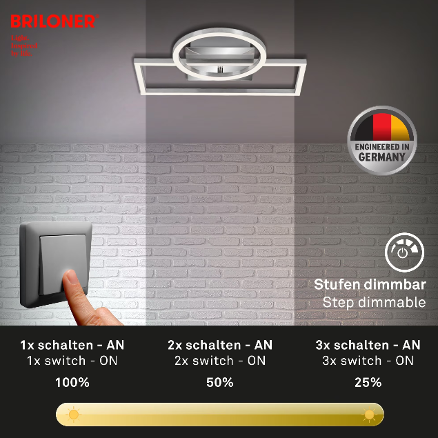 Lustra LED integrat Briloner Leuchen Frame Circle, 19.6W, 1500 lumeni, lumina calda (3000K), dimmabil in trepte cu functie de memorie, 38x31x7.5 cm, Crom Aluminiu [3]