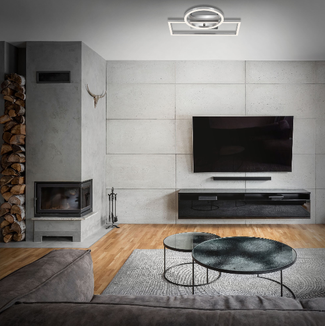 Lustra LED integrat Briloner Leuchen Frame Circle, 19.6W, 1500 lumeni, lumina calda (3000K), dimmabil in trepte cu functie de memorie, 38x31x7.5 cm, Crom Aluminiu [4]