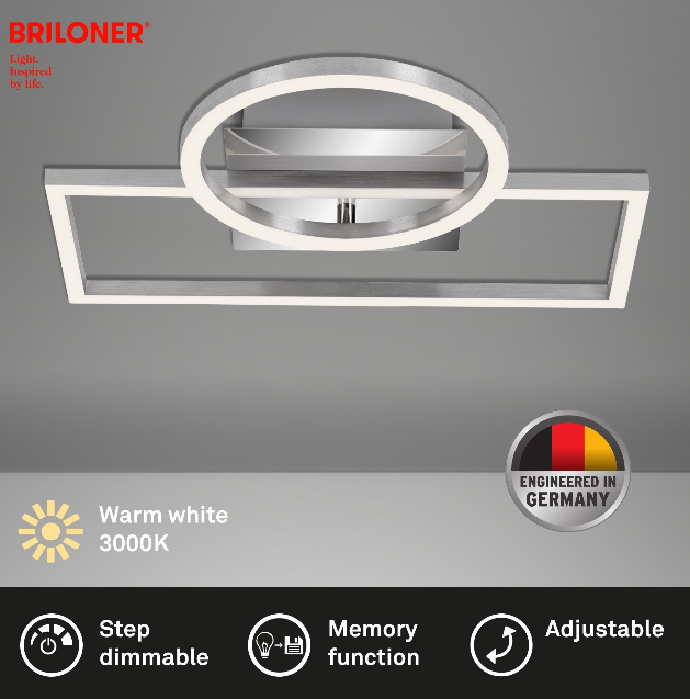 Lustra LED integrat Briloner Leuchen Frame Circle, 19.6W, 1500 lumeni, lumina calda (3000K), dimmabil in trepte cu functie de memorie, 38x31x7.5 cm, Crom Aluminiu [6]